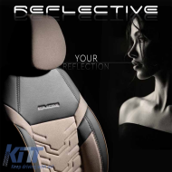 Seat Covers Otom Reflective Design Universal Jacquard / Rachel / Artificial Leather Front / Rear Set 11 Pieces Black - Beige RFL-2605