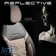 Seat Covers Otom Reflective Design Universal Jacquard / Rachel / Artificial Leather Front / Rear Set 11 Pieces Black - Beige RFL-2605-image-6305249