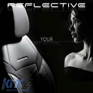 Seat Covers Otom Reflective Design Universal Jacquard / Rachel / Artificial Leather Front / Rear Set 11 Pieces Black With White Stitch RFL-2602