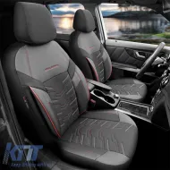 Seat Covers Otom Reflective Design Universal Jacquard / Rachel / Artificial Leather Front / Rear Set 11 Pieces Black With Red Stitch RFL-2601-image-6305267
