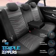Seat Covers Otom Reflective Design Universal Jacquard / Rachel / Artificial Leather Front / Rear Set 11 Pieces Black With Red Stitch RFL-2601