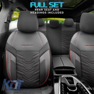 Seat Covers Otom Reflective Design Universal Jacquard / Rachel / Artificial Leather Front / Rear Set 11 Pieces Black With Red Stitch RFL-2601