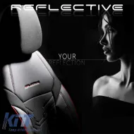 Seat Covers Otom Reflective Design Universal Jacquard / Rachel / Artificial Leather Front / Rear Set 11 Pieces Black With Red Stitch RFL-2601-image-6305271