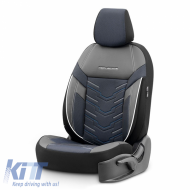 Seat Covers Otom Reflective Design Universal Jacquard / Rachel / Artificial Leather Front / Rear Set 11 Pieces Black With Blue Stitch RFL-2604