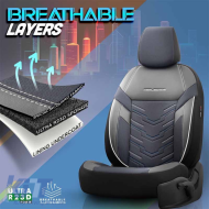 Seat Covers Otom Reflective Design Universal Jacquard / Rachel / Artificial Leather Front / Rear Set 11 Pieces Black With Blue Stitch RFL-2604