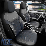 Seat Covers Otom Reflective Design Universal Jacquard / Rachel / Artificial Leather Front / Rear Set 11 Pieces Black With Blue Stitch RFL-2604