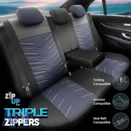 Seat Covers Otom Reflective Design Universal Jacquard / Rachel / Artificial Leather Front / Rear Set 11 Pieces Black With Blue Stitch RFL-2604
