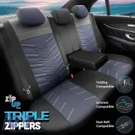 Seat Covers Otom Reflective Design Universal Jacquard / Rachel / Artificial Leather Front / Rear Set 11 Pieces Black With Blue Stitch RFL-2604-image-6305279