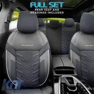 Seat Covers Otom Reflective Design Universal Jacquard / Rachel / Artificial Leather Front / Rear Set 11 Pieces Black With Blue Stitch RFL-2604-image-6305280