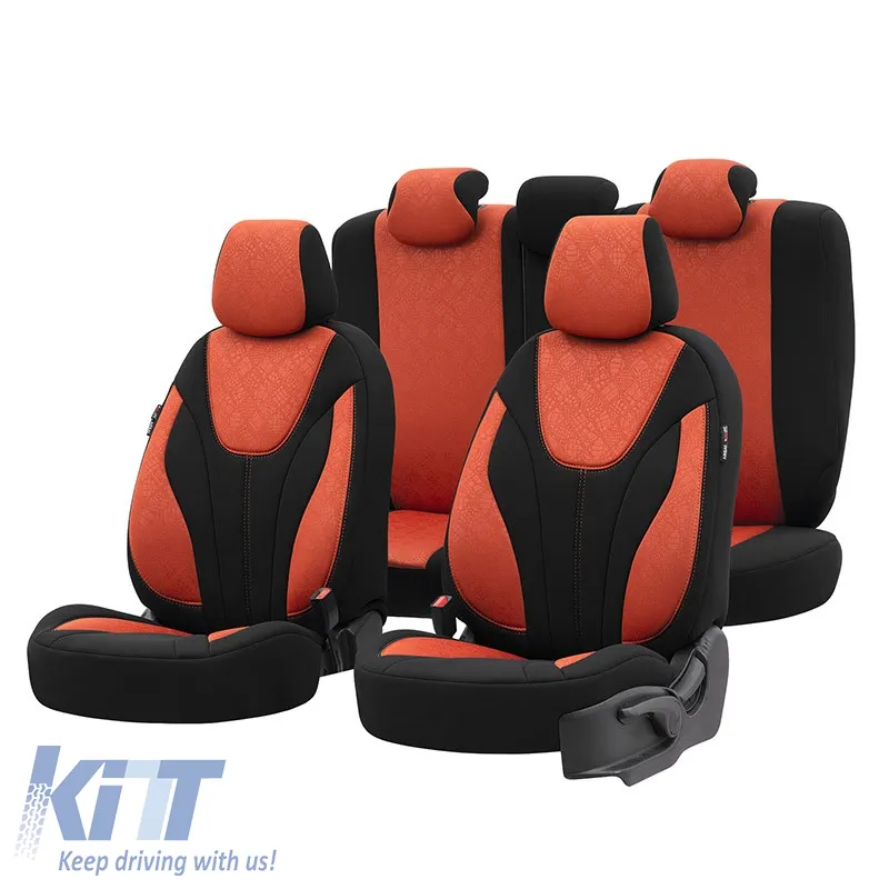 Seat Covers Otom Ruby Design Universal Cotton Rachel Front / Rear Set 11 Pieces Black / Terracota RBY-1204