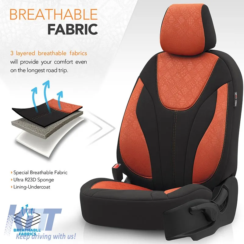 Seat Covers Otom Ruby Design Universal Cotton Rachel Front / Rear Set 11 Pieces Black / Terracota RBY-1204