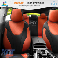 Seat Covers Otom Ruby Design Universal Cotton Rachel Front / Rear Set 11 Pieces Black / Terracota RBY-1204
