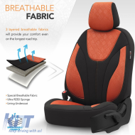 Seat Covers Otom Ruby Design Universal Cotton Rachel Front / Rear Set 11 Pieces Black / Terracota RBY-1204