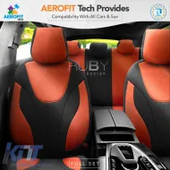 Seat Covers Otom Ruby Design Universal Cotton Rachel Front / Rear Set 11 Pieces Black / Terracota RBY-1204-image-6307639
