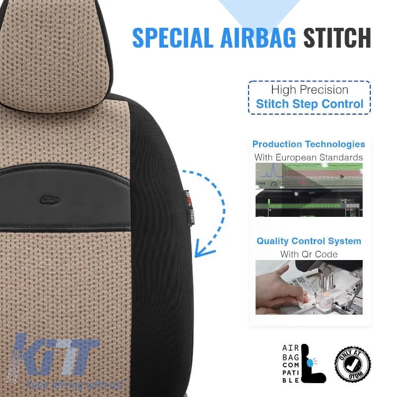 Seat Covers Otom Smart Design Universal Cotton / Leather Front / Rear Set 11 Pieces Black / Beige SLTSMT106-NZ