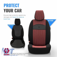 Seat Covers Otom Smart Design Universal Cotton / Leather Front / Rear Set 11 Pieces Black / Red SLTSMT103-NZ