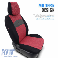 Seat Covers Otom Smart Design Universal Cotton / Leather Front / Rear Set 11 Pieces Black / Red SLTSMT103-NZ
