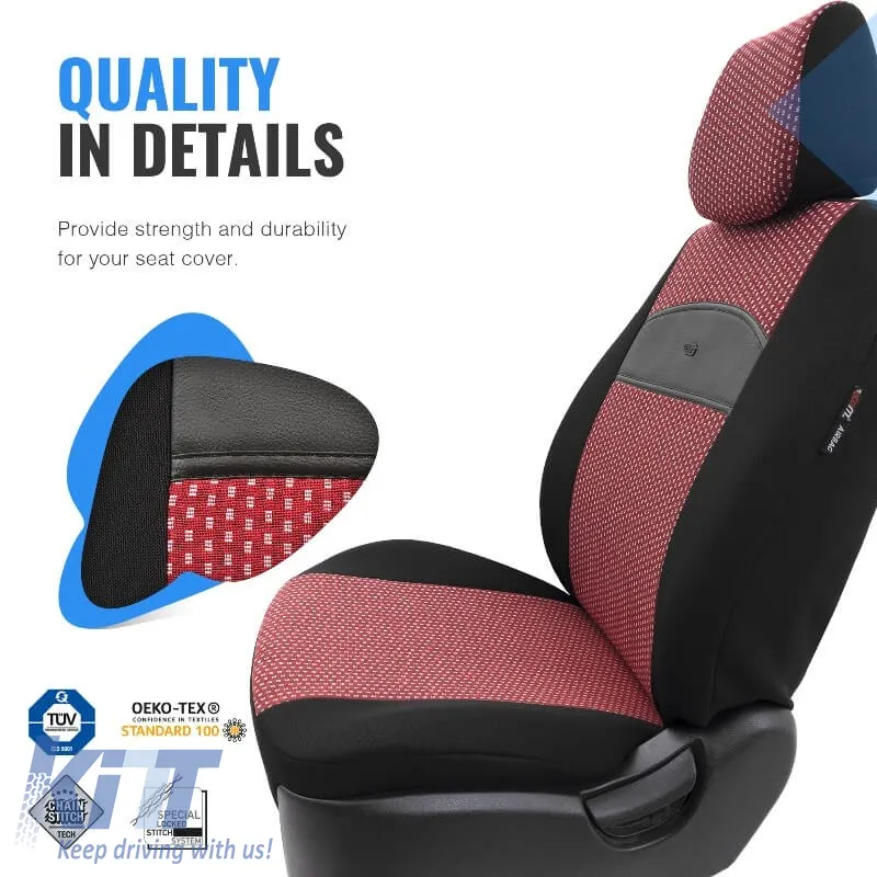 Seat Covers Otom Smart Design Universal Cotton / Leather Front / Rear Set 11 Pieces Black / Red SLTSMT103-NZ