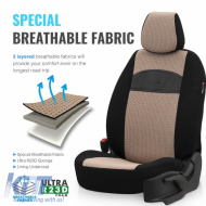 Seat Covers Otom Smart Design Universal Cotton / Leather Front / Rear Set 11 Pieces Black / Beige SLTSMT106-NZ