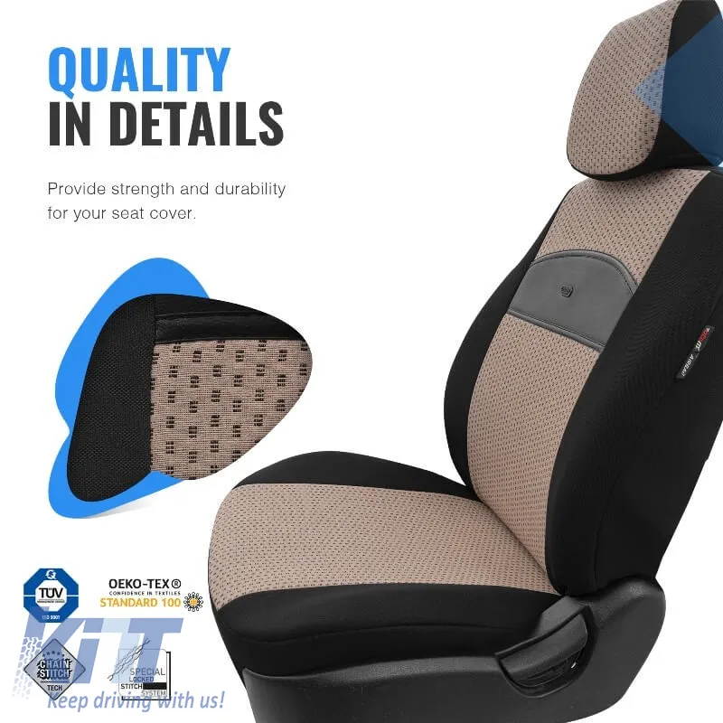 Seat Covers Otom Smart Design Universal Cotton / Leather Front / Rear Set 11 Pieces Black / Beige SLTSMT106-NZ