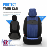 Seat Covers Otom Smart Design Universal Cotton / Leather Front / Rear Set 11 Pieces Black / Blue SLTSMT104-NZ