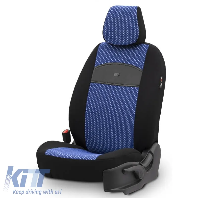 Seat Covers Otom Smart Design Universal Cotton / Leather Front / Rear Set 11 Pieces Black / Blue SLTSMT104-NZ
