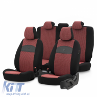 Seat Covers Otom Smart Design Universal Cotton / Leather Front / Rear Set 11 Pieces Black / Red SLTSMT103-NZ