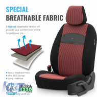 Seat Covers Otom Smart Design Universal Cotton / Leather Front / Rear Set 11 Pieces Black / Red SLTSMT103-NZ