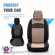 Seat Covers Otom Smart Design Universal Cotton / Leather Front / Rear Set 11 Pieces Black / Beige SLTSMT106-NZ-image-6319206