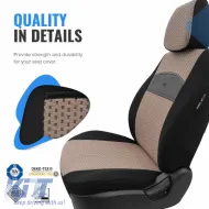 Seat Covers Otom Smart Design Universal Cotton / Leather Front / Rear Set 11 Pieces Black / Beige SLTSMT106-NZ-image-6319210