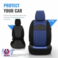 Seat Covers Otom Smart Design Universal Cotton / Leather Front / Rear Set 11 Pieces Black / Blue SLTSMT104-NZ-image-6319222