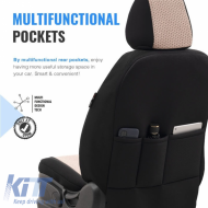 Seat Covers Otom Smart Design Universal Cotton / Leather Front / Rear Set 11 Pieces Black / Beige SLTSMT106-NZ-image-6320100