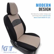 Seat Covers Otom Smart Design Universal Cotton / Leather Front / Rear Set 11 Pieces Black / Beige SLTSMT106-NZ-image-6320102