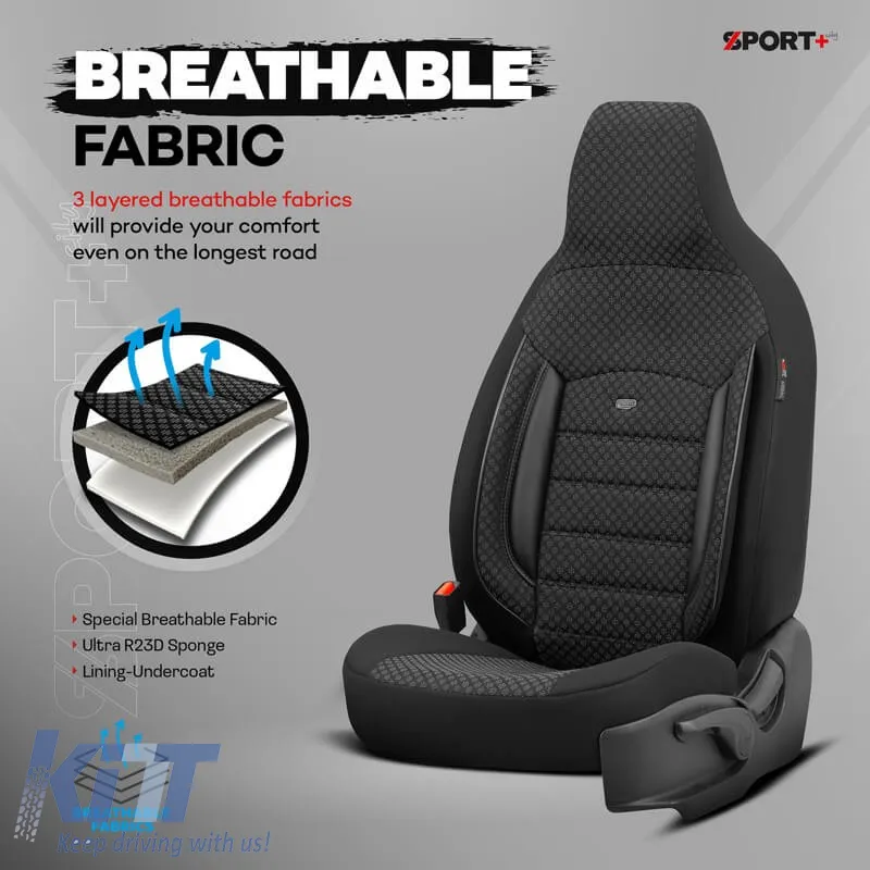 Seat Covers Otom Sport Plus City Design Universal Cotton / Rachel / Artificial Leather Front / Rear Set 11 Pieces Black SPTPLS-101CTY