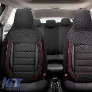 Seat Covers Otom Sport Plus City Design Universal Cotton / Rachel / Artificial Leather Front / Rear Set 11 Pieces Black With Red Stitch SPTPLS-102CTY-image-6315056