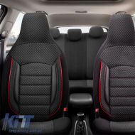 Seat Covers Otom Sport Plus City Design Universal Cotton / Rachel / Artificial Leather Front / Rear Set 11 Pieces Black With Red Stitch SPTPLS-102CTY