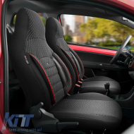 Seat Covers Otom Sport Plus City Design Universal Cotton / Rachel / Artificial Leather Front / Rear Set 11 Pieces Black With Red Stitch SPTPLS-102CTY