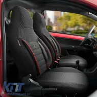 Seat Covers Otom Sport Plus City Design Universal Cotton / Rachel / Artificial Leather Front / Rear Set 11 Pieces Black With Red Stitch SPTPLS-102CTY-image-6316152