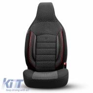Seat Covers Otom Sport Plus City Design Universal Cotton / Rachel / Artificial Leather Front / Rear Set 11 Pieces Black With Red Stitch SPTPLS-102CTY