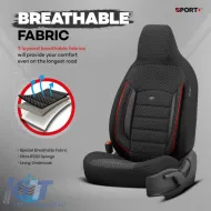 Seat Covers Otom Sport Plus City Design Universal Cotton / Rachel / Artificial Leather Front / Rear Set 11 Pieces Black With Red Stitch SPTPLS-102CTY-image-6316154