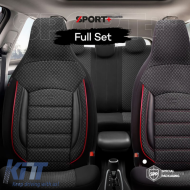 Seat Covers Otom Sport Plus City Design Universal Cotton / Rachel / Artificial Leather Front / Rear Set 11 Pieces Black With Red Stitch SPTPLS-102CTY
