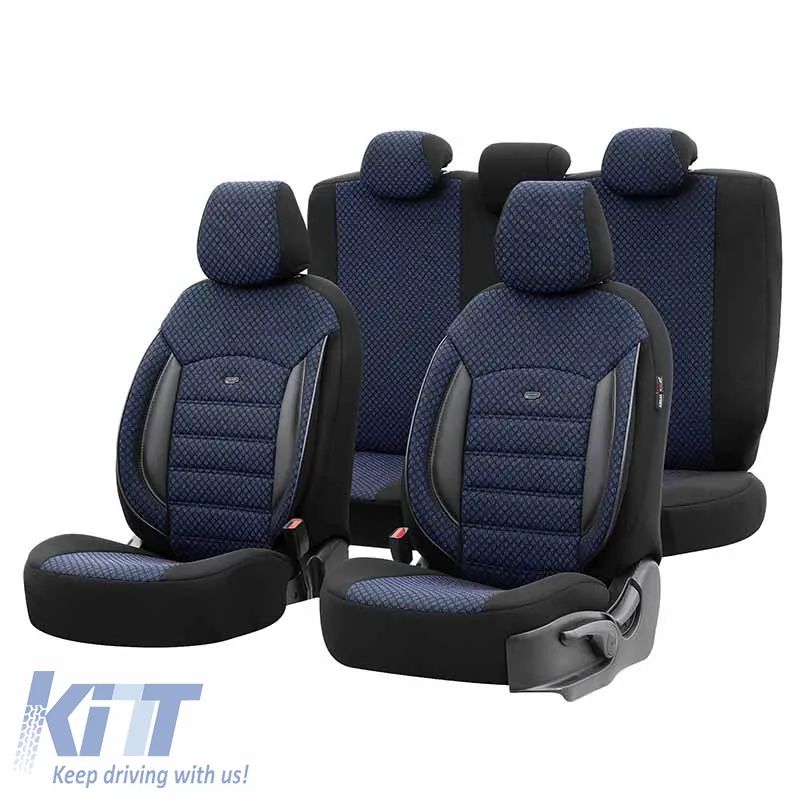 Seat Covers Otom Sport Plus Design Universal Cotton / Rachel / Artificial Leather Front / Rear Set 11 Pieces Black / Blue SPTPLS-104