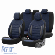Seat Covers Otom Sport Plus Design Universal Cotton / Rachel / Artificial Leather Front / Rear Set 11 Pieces Black / Blue SPTPLS-104