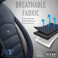 Seat Covers Otom Sport Plus Design Universal Cotton / Rachel / Artificial Leather Front / Rear Set 11 Pieces Black / Blue SPTPLS-104-image-6305210