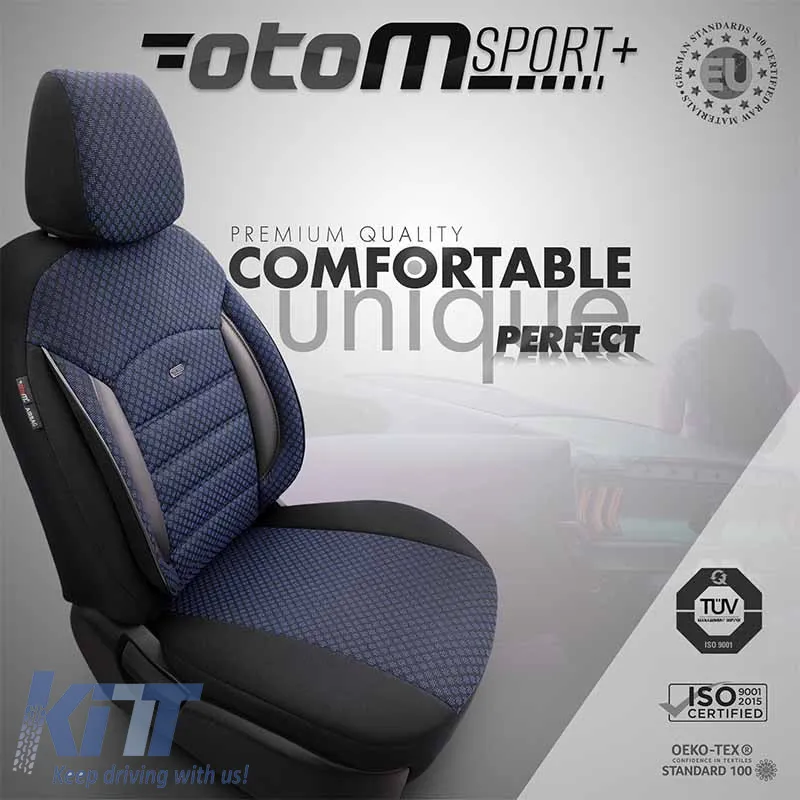 Seat Covers Otom Sport Plus Design Universal Cotton / Rachel / Artificial Leather Front / Rear Set 11 Pieces Black / Blue SPTPLS-104
