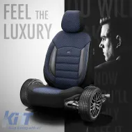 Seat Covers Otom Sport Plus Design Universal Cotton / Rachel / Artificial Leather Front / Rear Set 11 Pieces Black / Blue SPTPLS-104-image-6305216