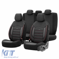 Seat Covers Otom Sport Plus Design Universal Cotton / Rachel / Artificial Leather Front / Rear Set 11 Pieces Black With Red Stitch SPTPLS-102