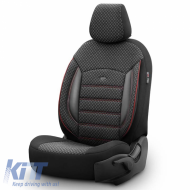 Seat Covers Otom Sport Plus Design Universal Cotton / Rachel / Artificial Leather Front / Rear Set 11 Pieces Black With Red Stitch SPTPLS-102