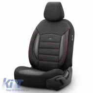 Seat Covers Otom Sport Plus Design Universal Cotton / Rachel / Artificial Leather Front / Rear Set 11 Pieces Black With Red Stitch SPTPLS-102-image-6305284