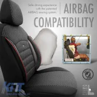 Seat Covers Otom Sport Plus Design Universal Cotton / Rachel / Artificial Leather Front / Rear Set 11 Pieces Black With Red Stitch SPTPLS-102-image-6305285